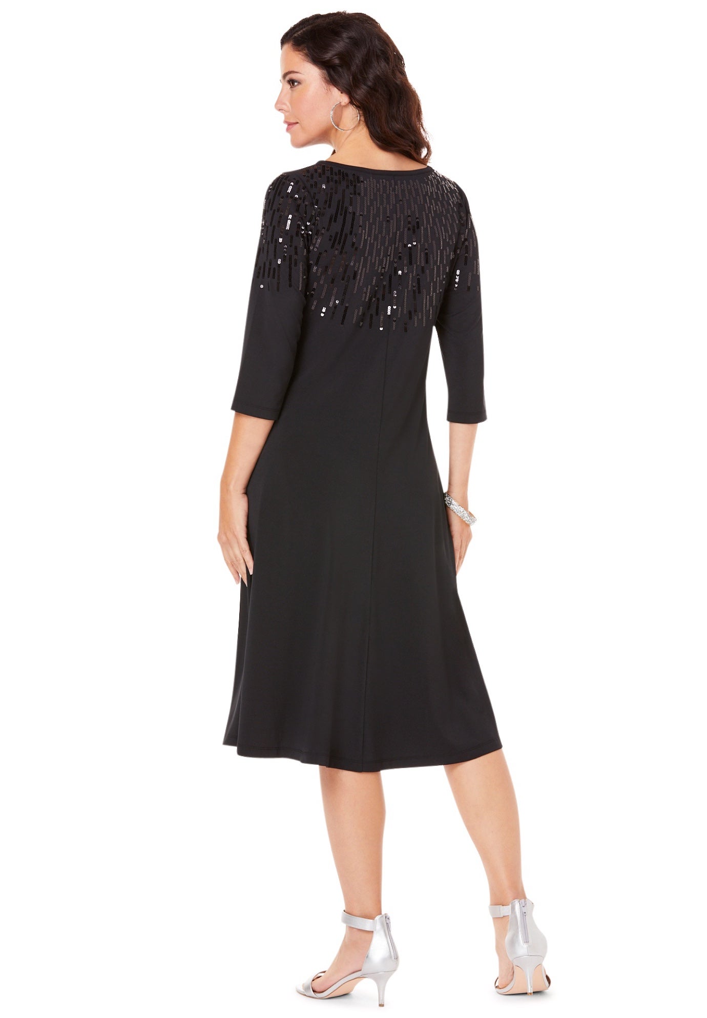 Plus Size 3/4 Sleeve Embellished Boatneck Dress image number 5