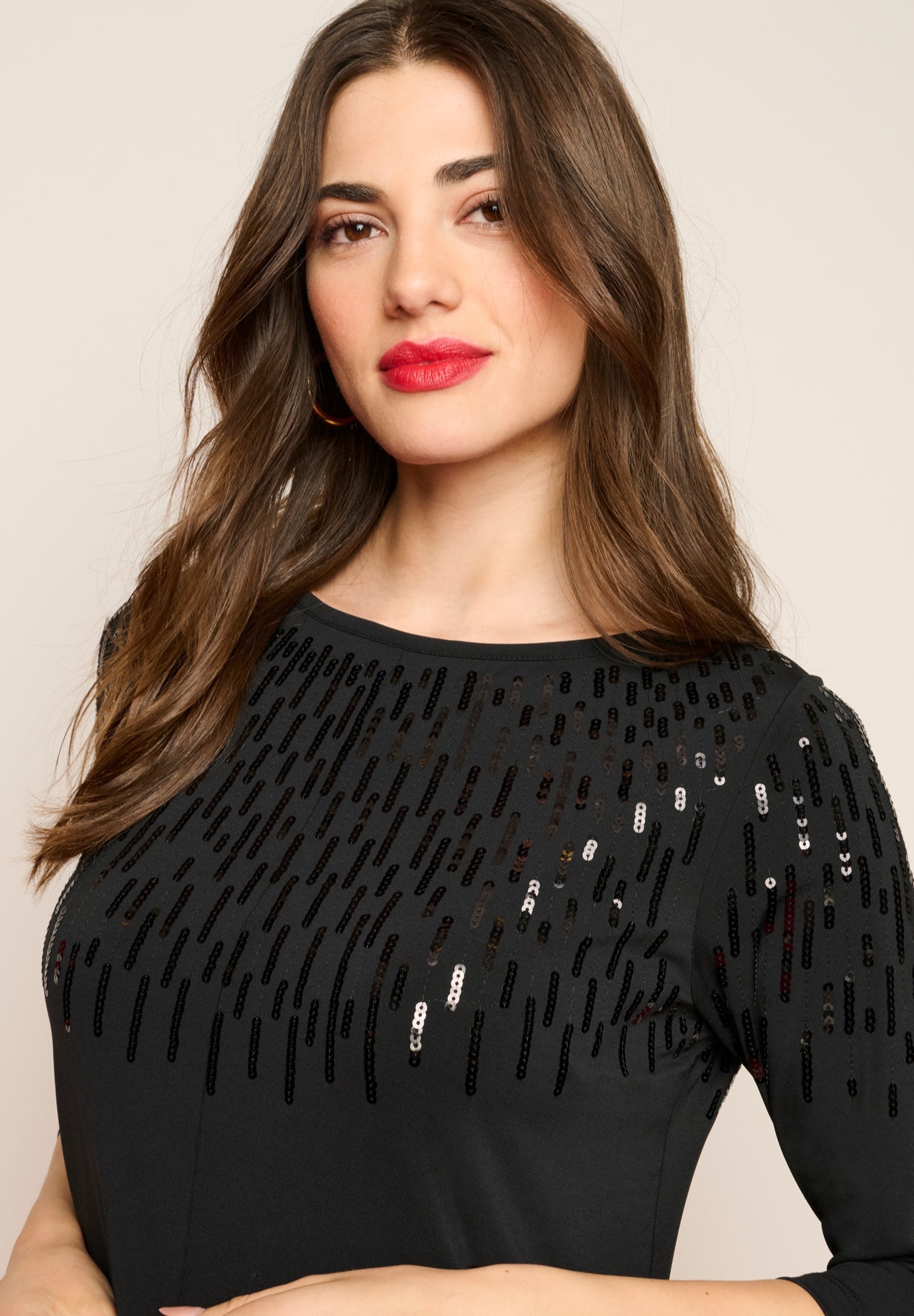 Plus Size 3/4 Sleeve Embellished Boatneck Dress image number 2