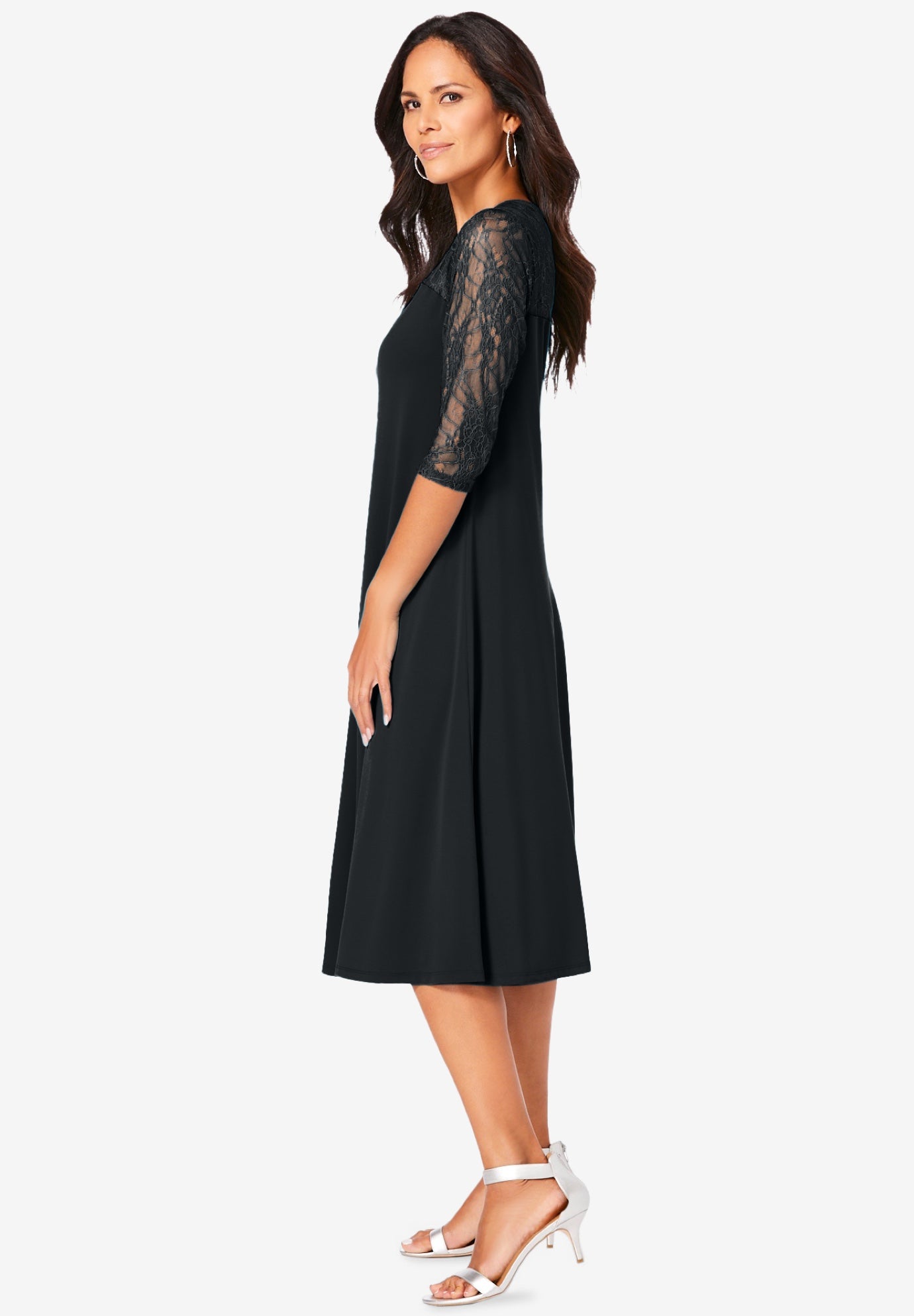 Plus Size 3/4 Sleeve Allover Lace Swing Dress image number 2