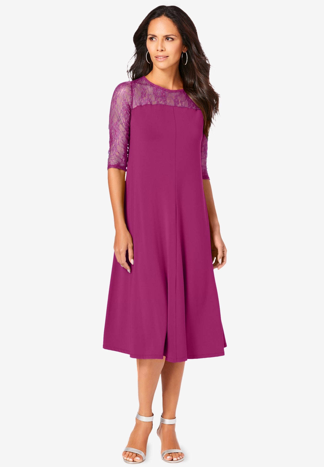 Plus Size 3/4 Sleeve Allover Lace Swing Dress image number 0
