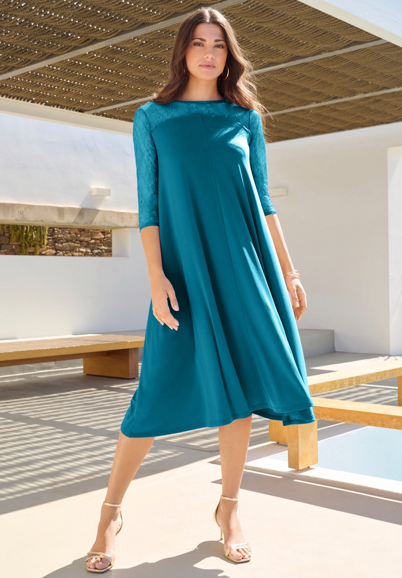 Plus Size 3/4 Sleeve Allover Lace Swing Dress image number 0