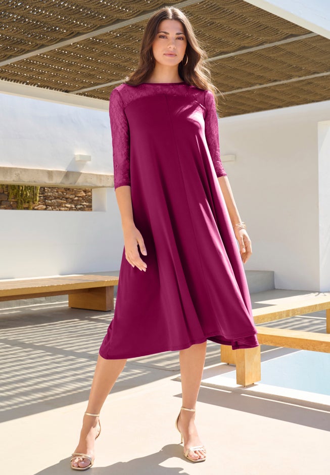 Plus Size 3/4 Sleeve Allover Lace Swing Dress image number 0