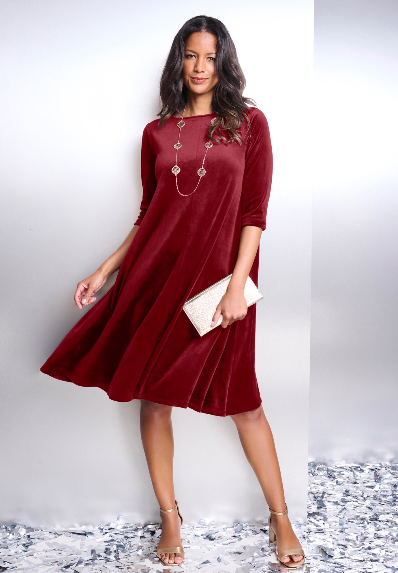 Velour Swing Drape Dress image number 0