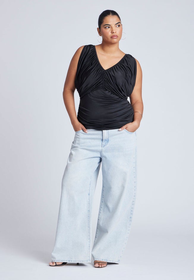 Shirred Bust V-Neck Top image number null