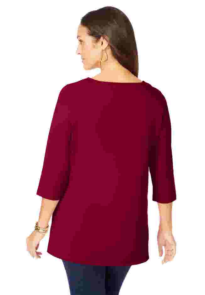 Stretch Cotton Crochet Notch Neck Tunic image number 1
