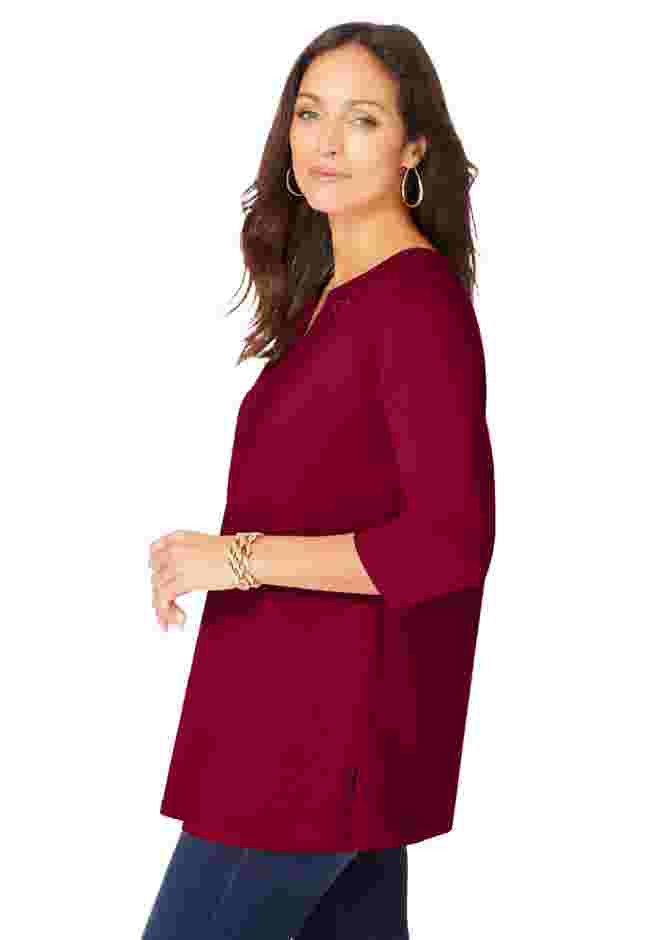 Stretch Cotton Crochet Notch Neck Tunic image number 2
