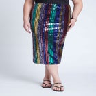 Rainbow Striped Sequin Midi Skirt image number null