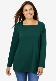 Perfect Long-Sleeve Square-Neck Tee