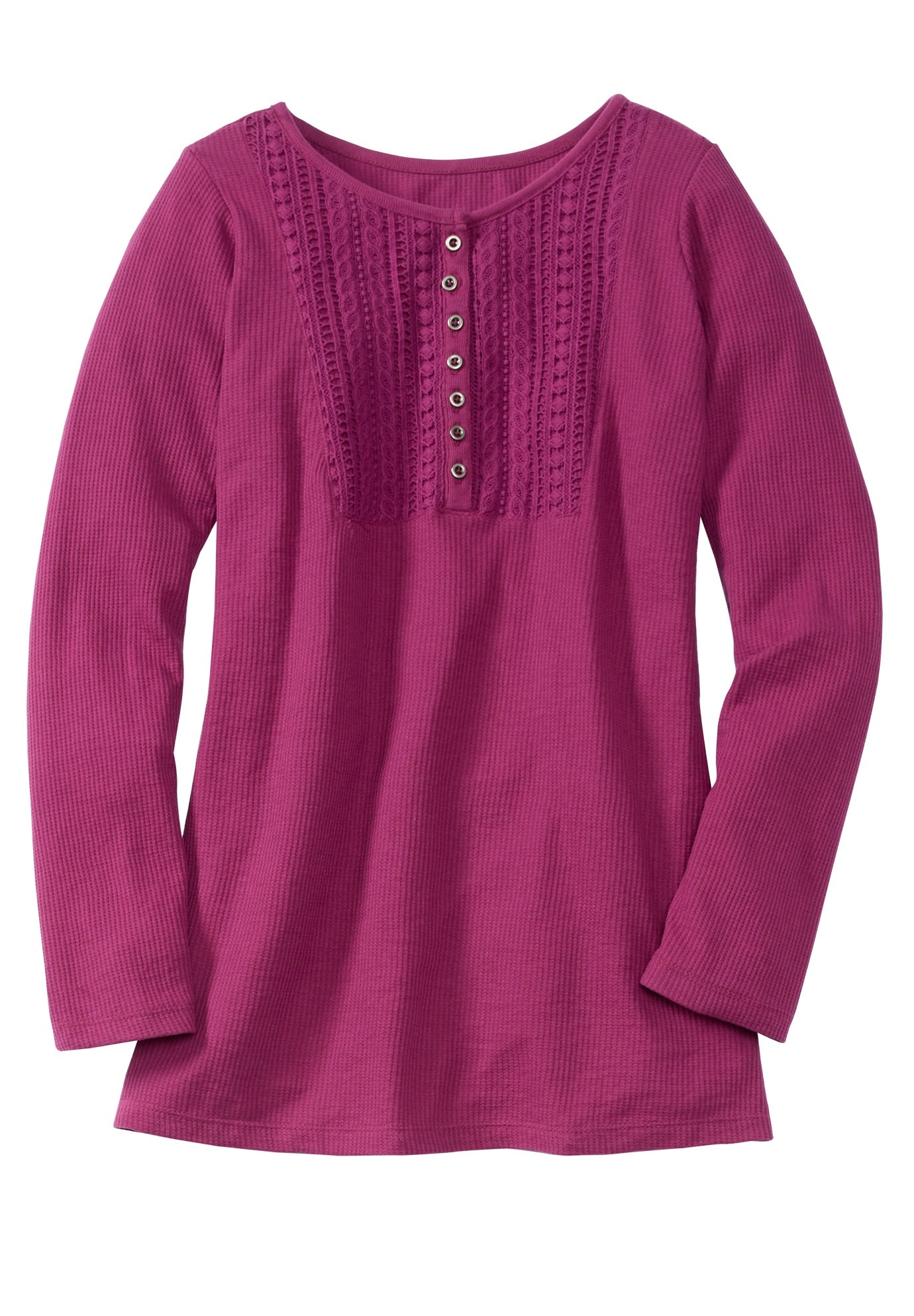 Waffle Thermal Lace Bib Henley Tee image number 1