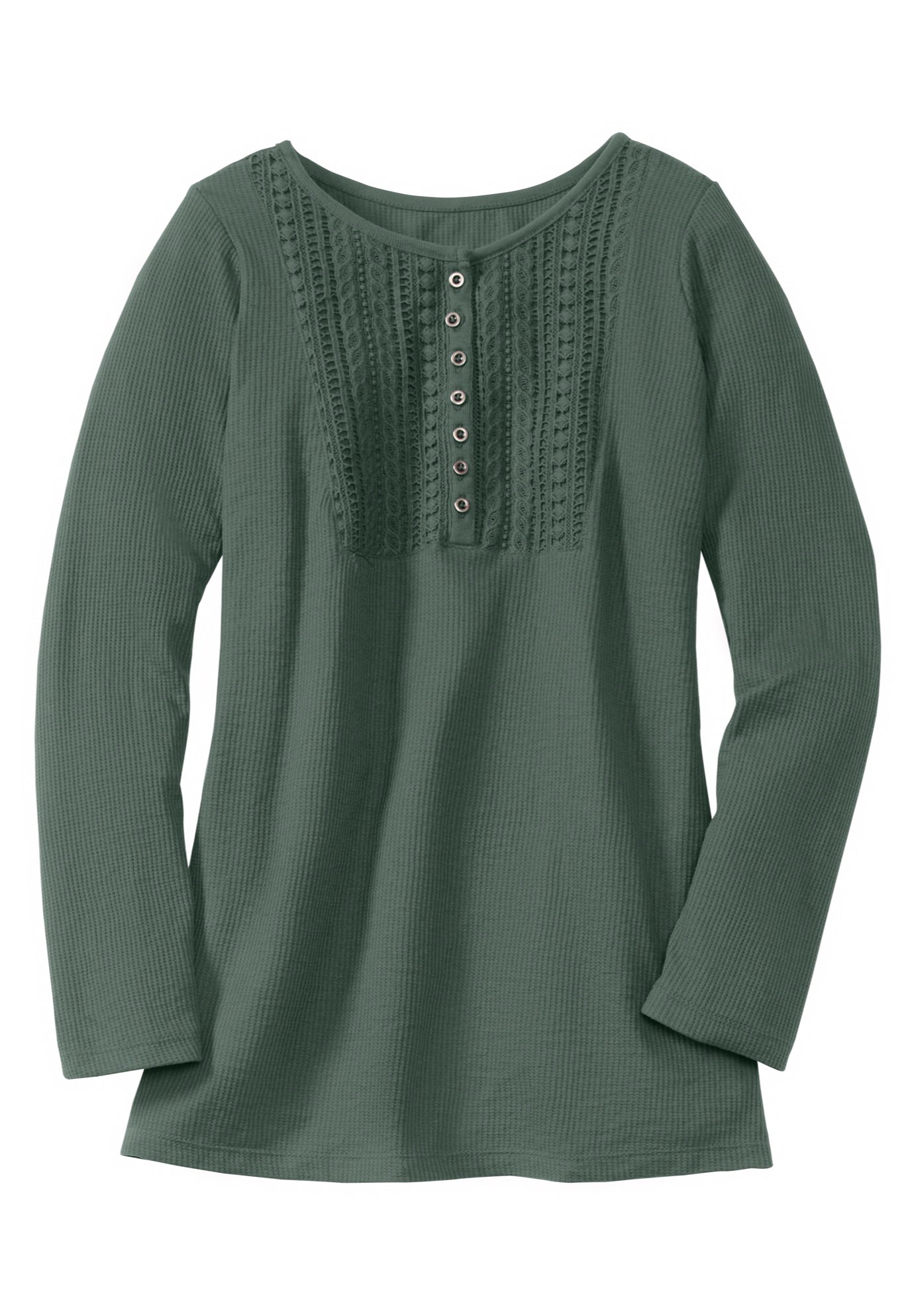 Waffle Thermal Lace Bib Henley Tee image number 1