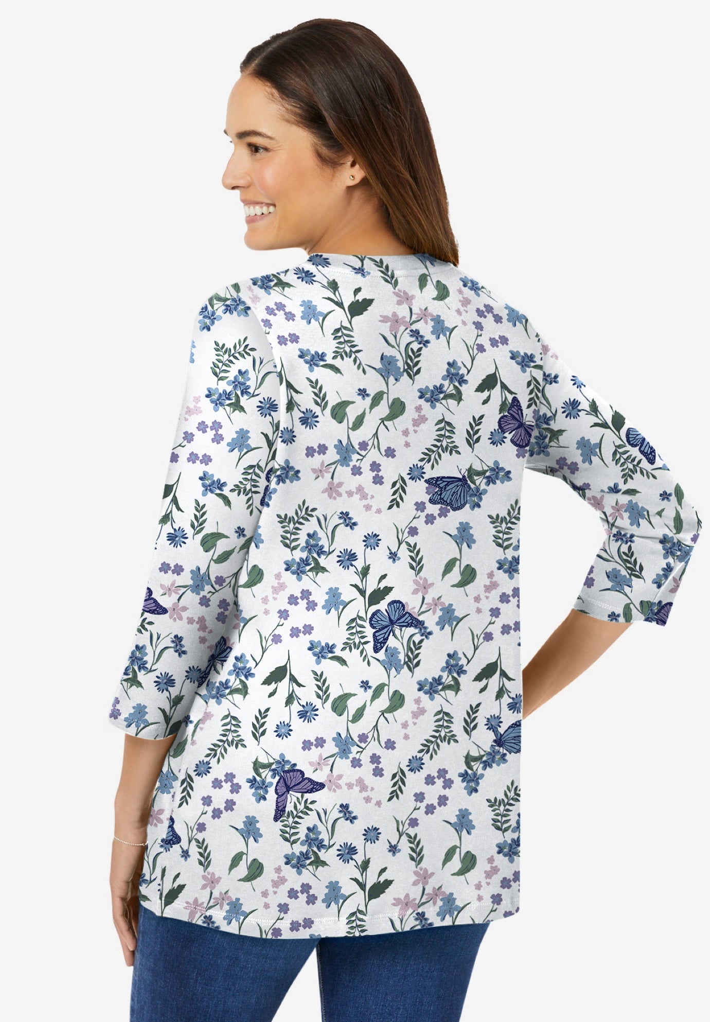 Perfect Printed Three-Quarter Sleeve V-Neck Tee image number 1