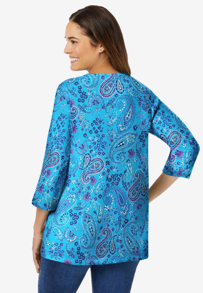 Perfect Printed Three-Quarter Sleeve V-Neck Tee image number 1