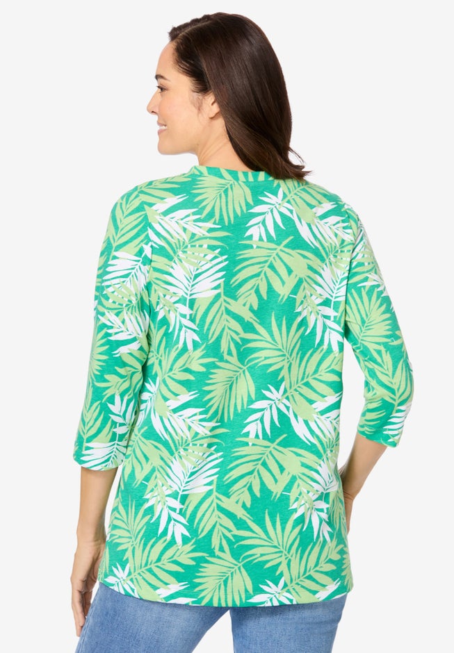 Perfect Printed Three-Quarter Sleeve V-Neck Tee image number 1