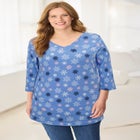 Perfect Printed Three-Quarter Sleeve V-Neck Tee image number null