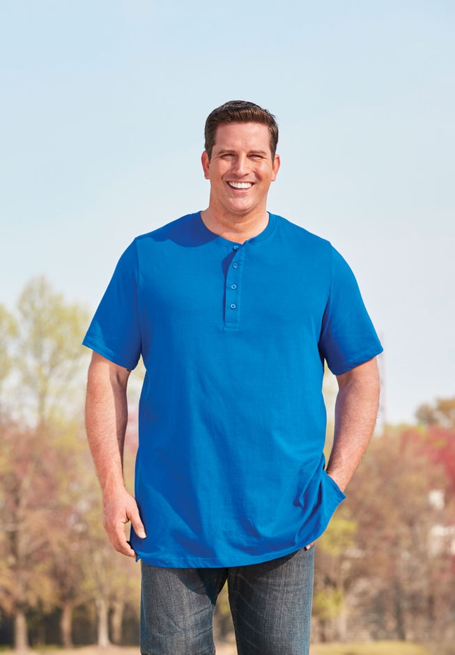 Shrink-Less Longer Length Lightweight Henley T-Shirt image number 1