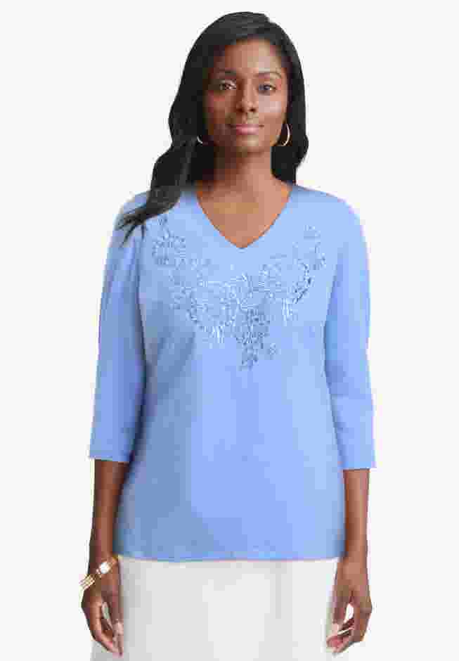 Stretch Cotton Embroidered Tee image number 0