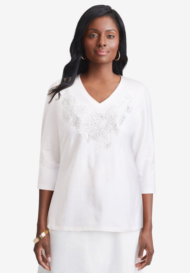 Stretch Cotton Embroidered Tee image number 0