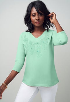 Stretch Cotton Embroidered Tee
