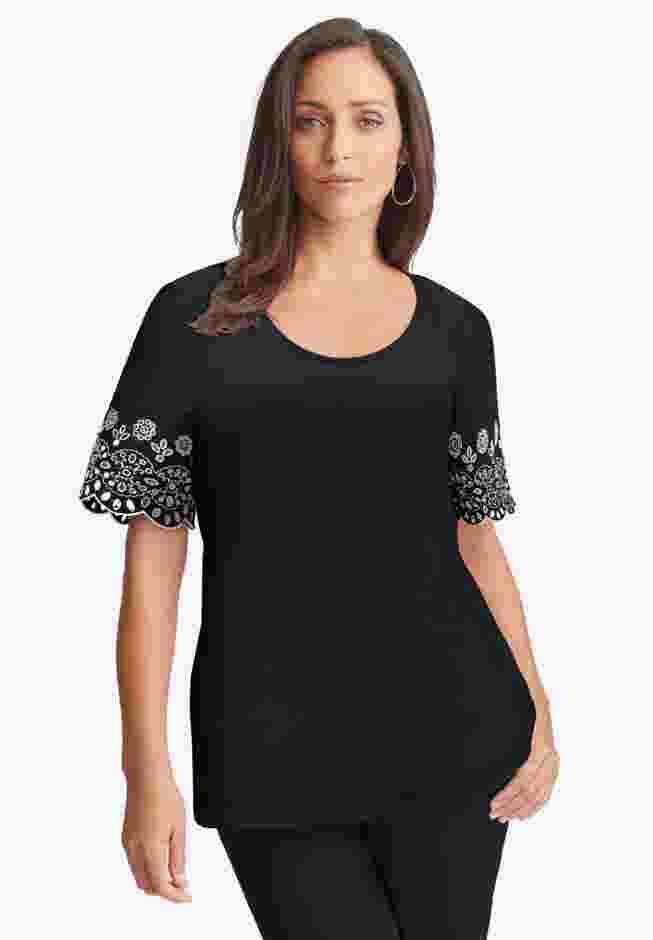 Eyelet Scoop-Neck Tee image number 0