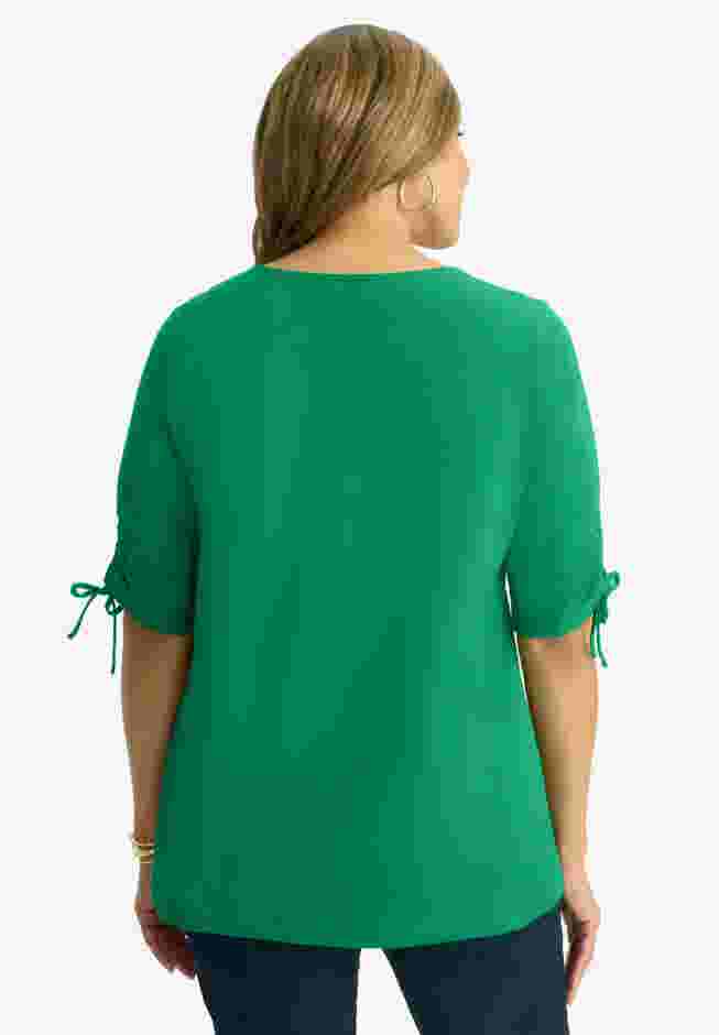 Stretch Cotton Tie Sleeve Square Neck Tee image number 1