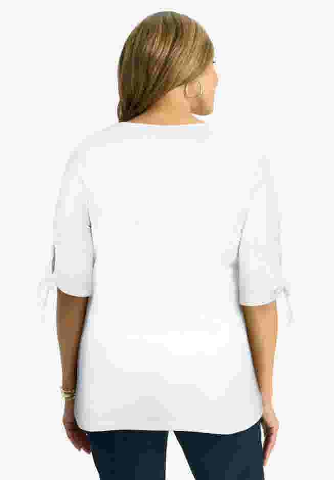 Stretch Cotton Tie Sleeve Square Neck Tee image number 1