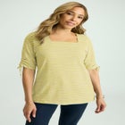 Stretch Cotton Tie Sleeve Square Neck Tee image number 0