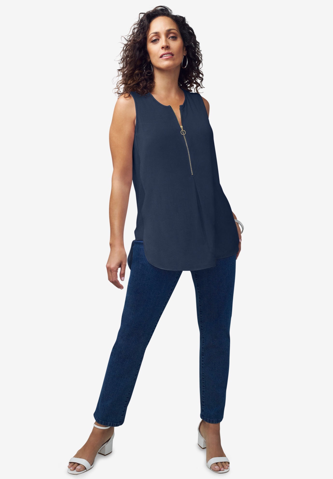 Stretch Knit Hi-Low Zip Tunic image number 0