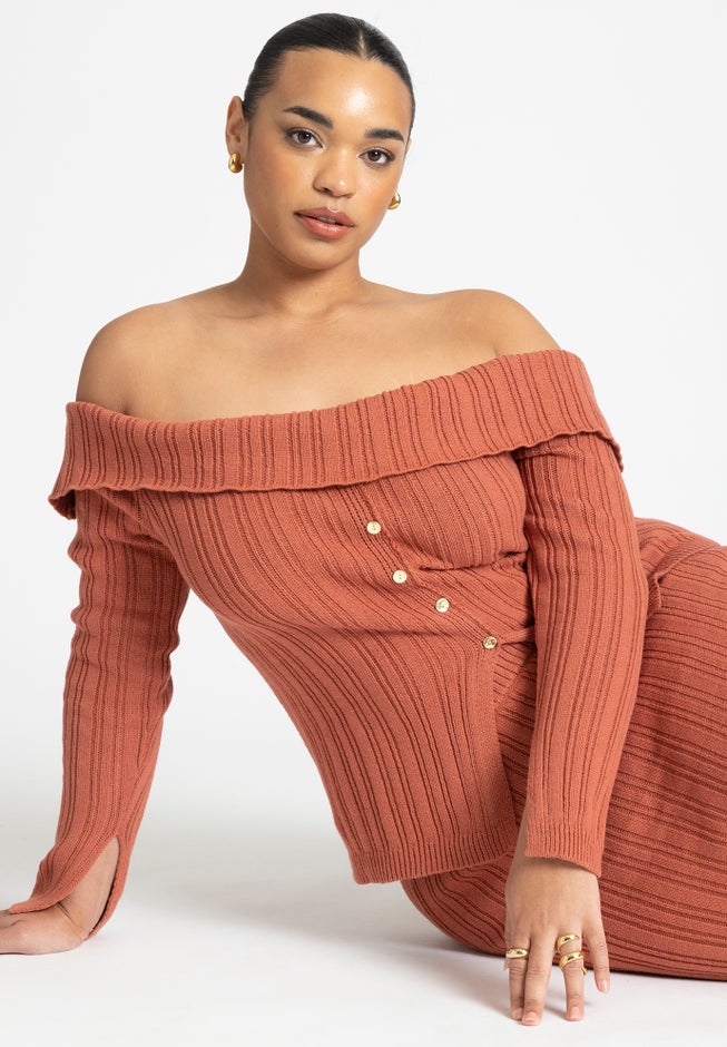 Off The Shoulder Sweater With Sleeve Slits image number 2