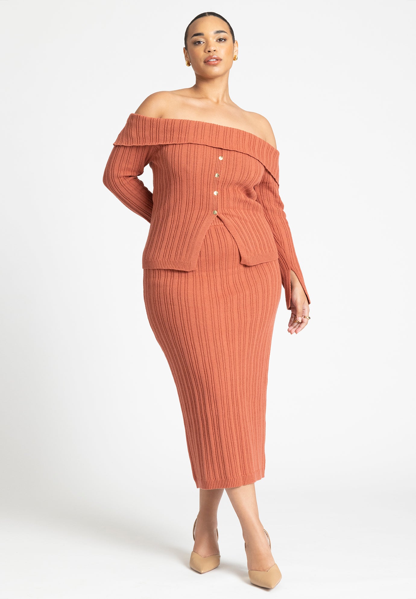 Off The Shoulder Sweater With Sleeve Slits image number 3