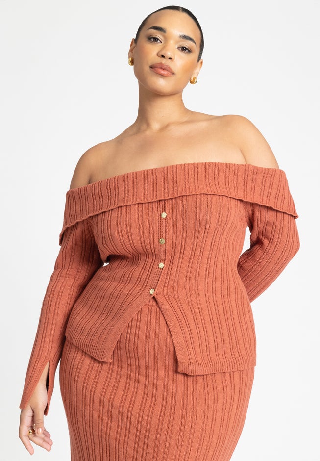 Off The Shoulder Sweater With Sleeve Slits image number 0