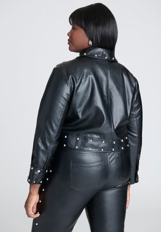 Studded Faux Leather Jacket image number null