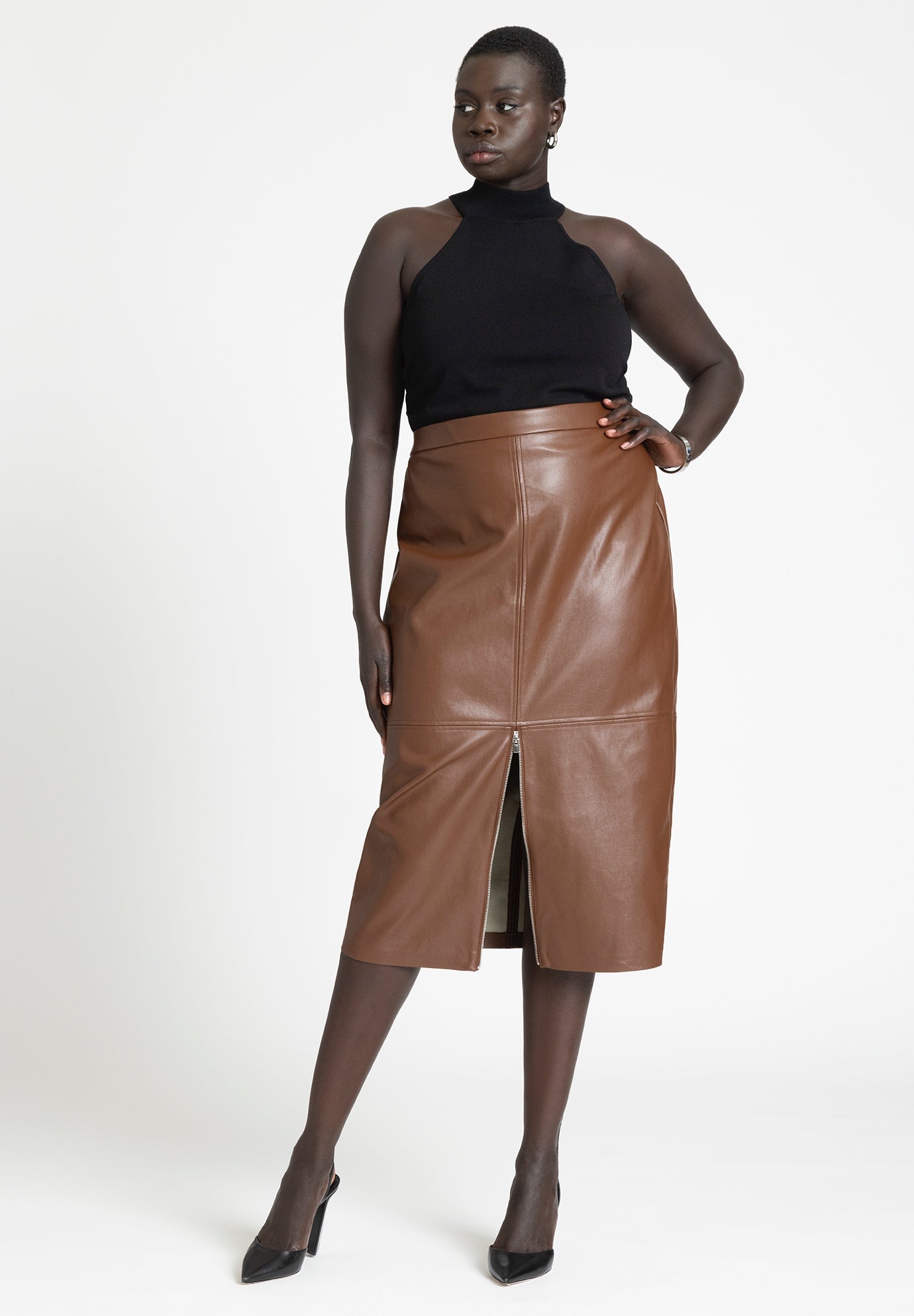 Faux Leather Zipper Skirt image number 0