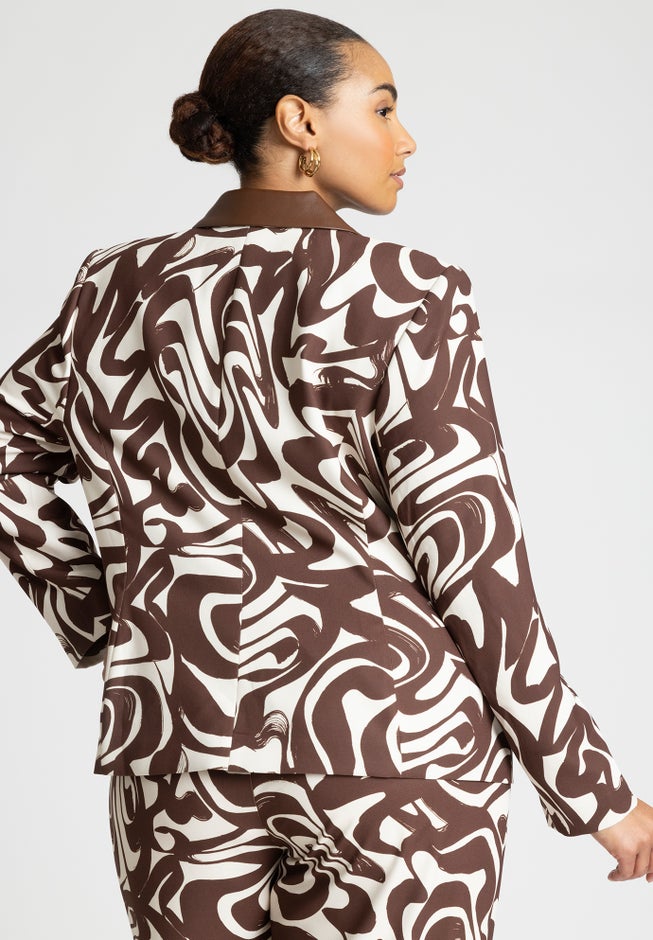 Printed Blazer With Faux Leather Collar image number 1