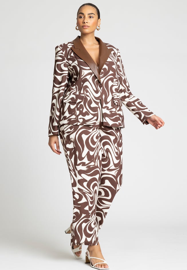 Printed Blazer With Faux Leather Collar image number 2