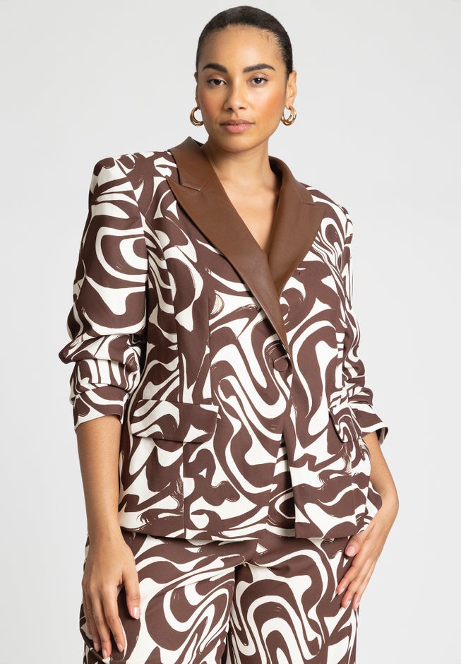Printed Blazer With Faux Leather Collar image number 0