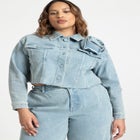 Denim Rosette Cropped Jacket image number null