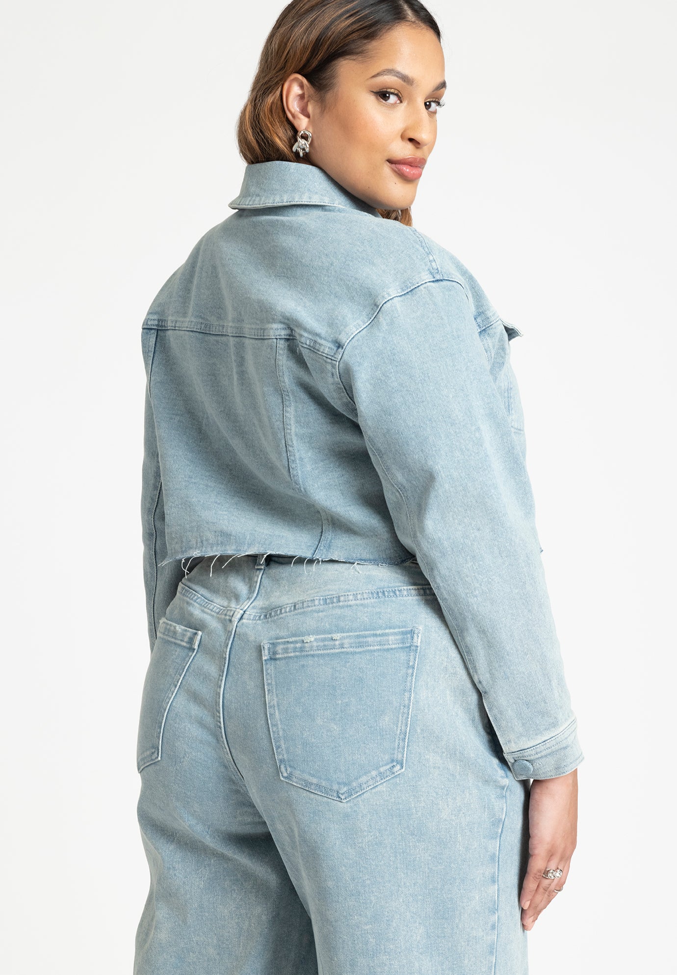 Denim Rosette Cropped Jacket image number 2