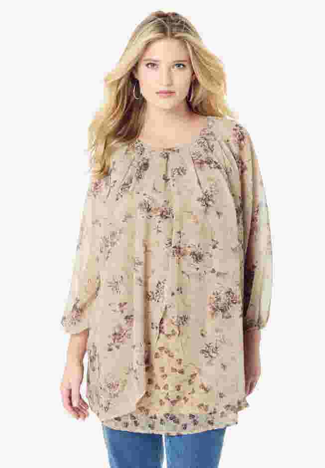 Blouson Sleeve Overlay Blouse image number 0