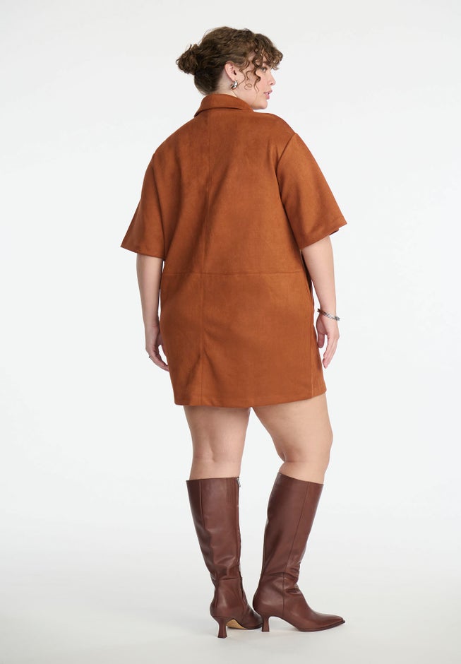 Faux Suede Mini Shirt Dress image number 1