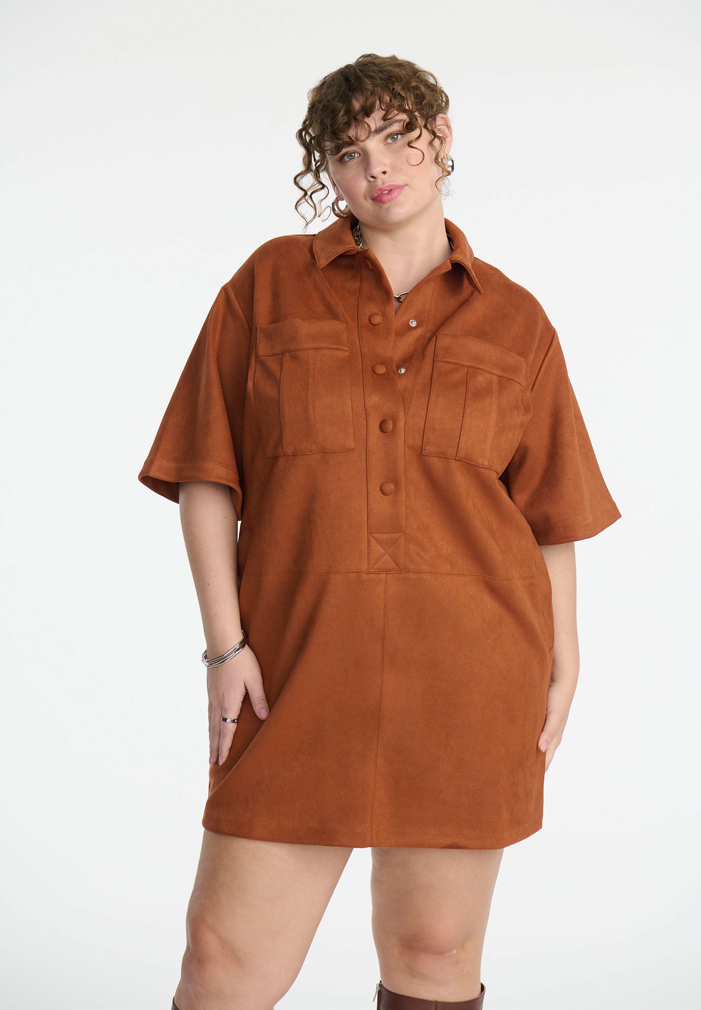 Faux Suede Mini Shirt Dress image number 2