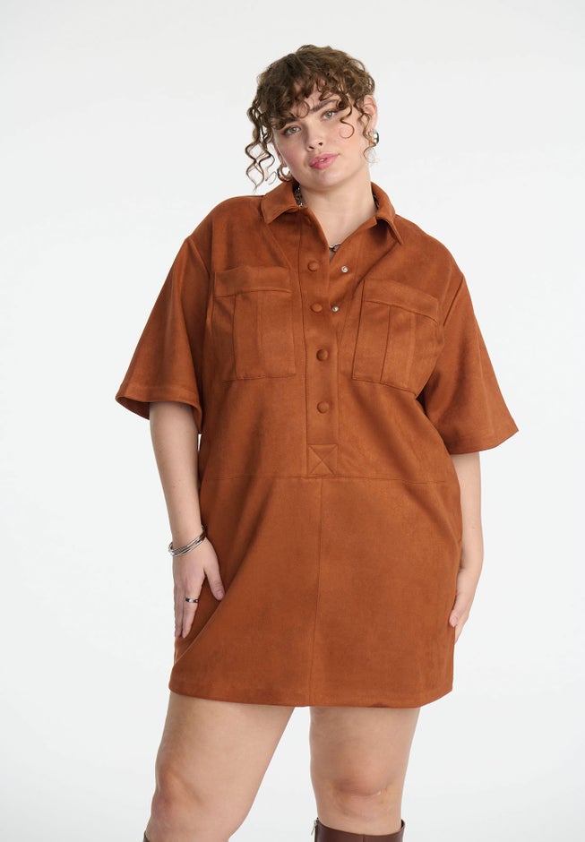 Faux Suede Mini Shirt Dress image number 2