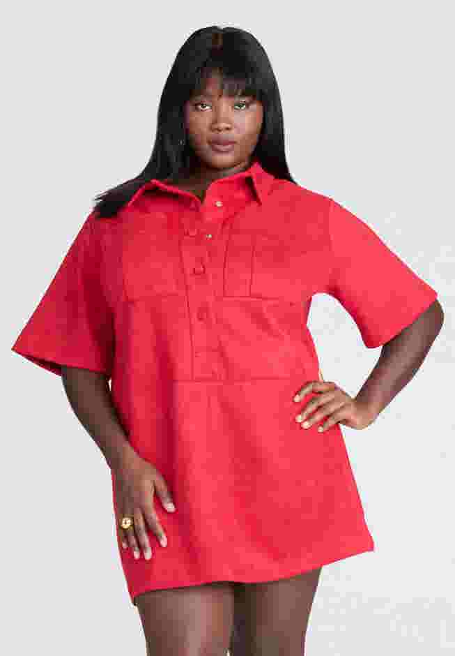 Faux Suede Mini Shirt Dress image number 1