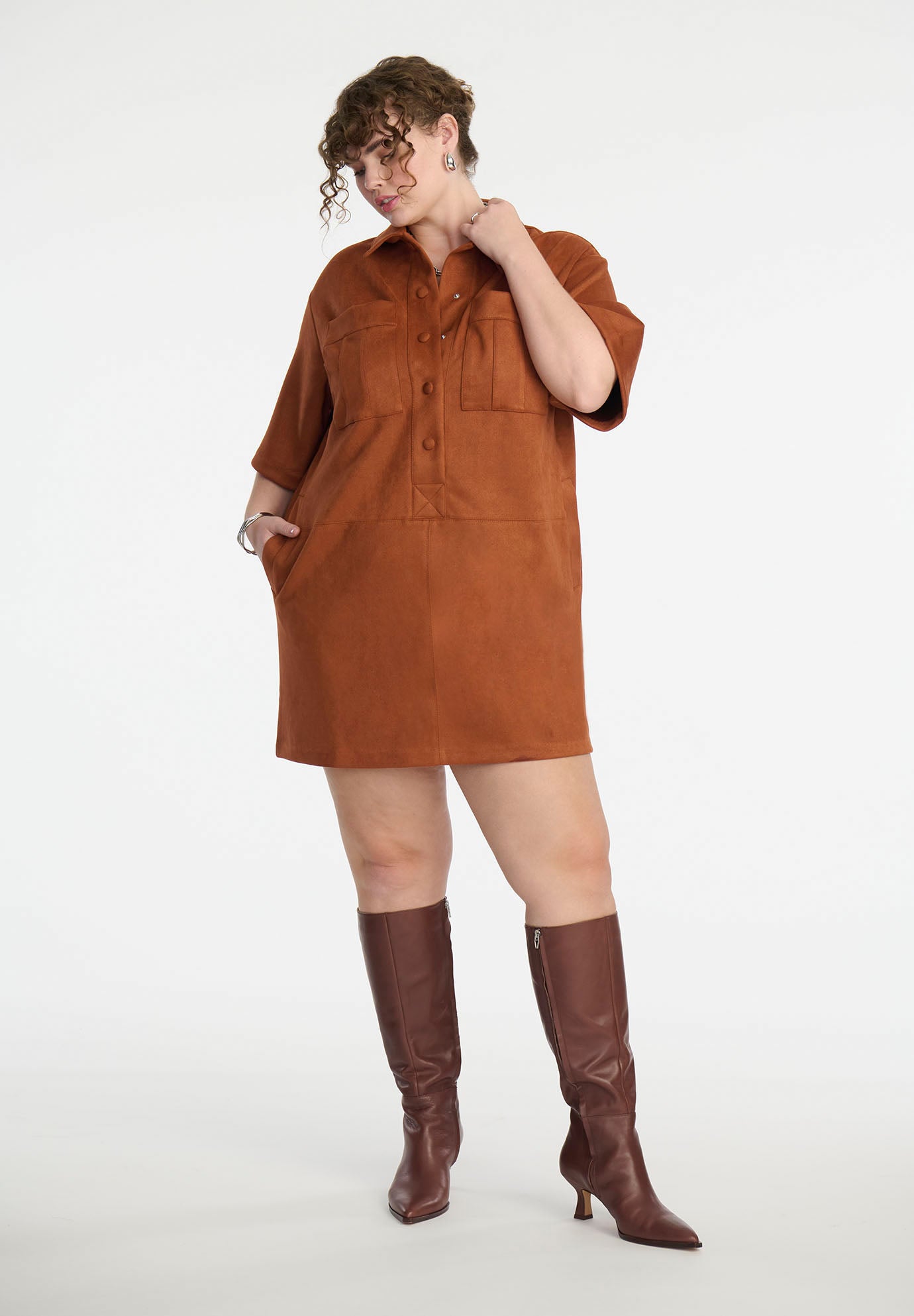 Faux Suede Mini Shirt Dress image number 0
