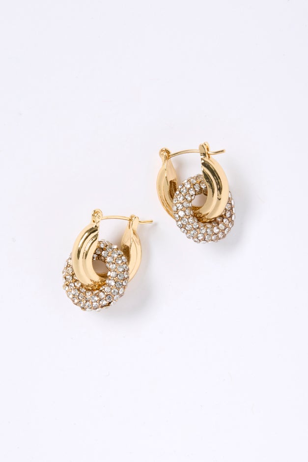 Double Link Pave Hoop Earrings image number null