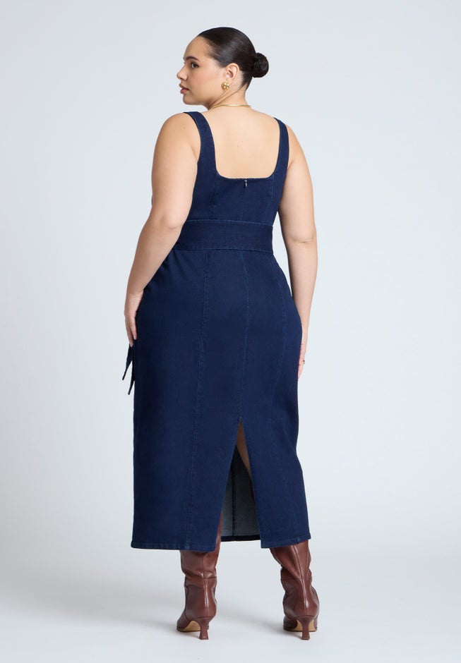 Tie Detail Denim Midi Dress image number null