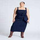 Tie Detail Denim Midi Dress image number null