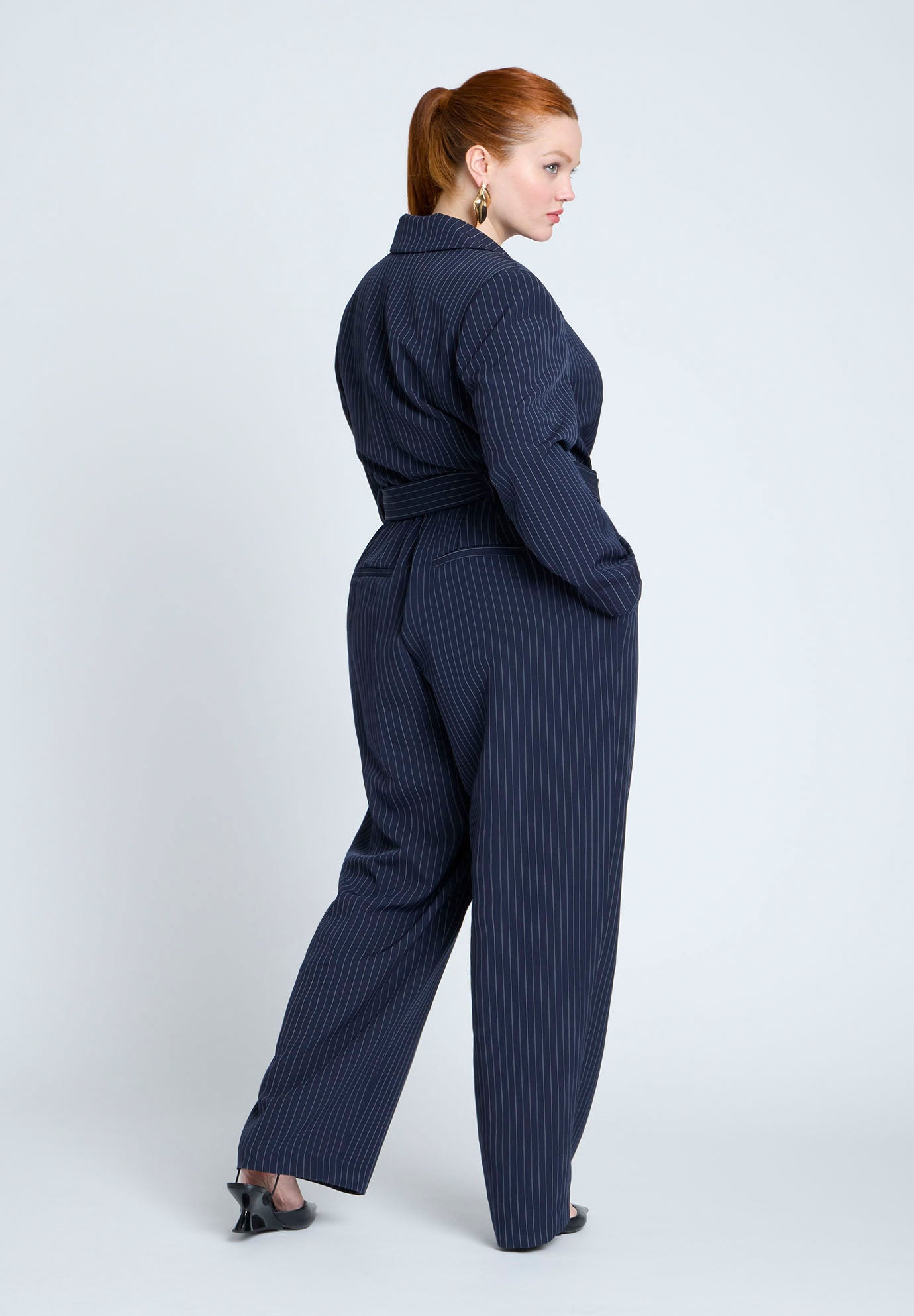 Pinstripe Jumpsuit With Belt image number 1