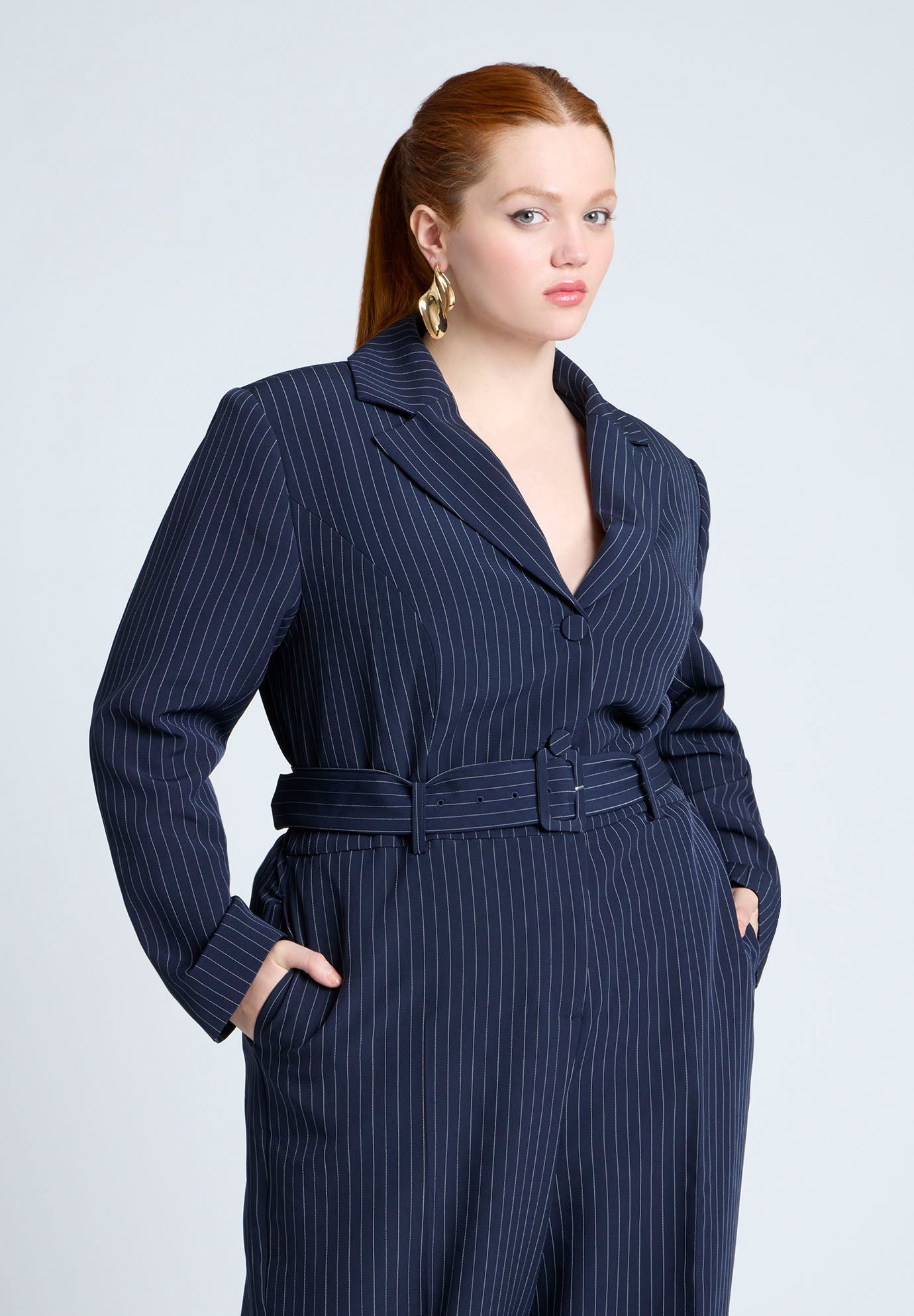 Pinstripe Jumpsuit With Belt image number 2