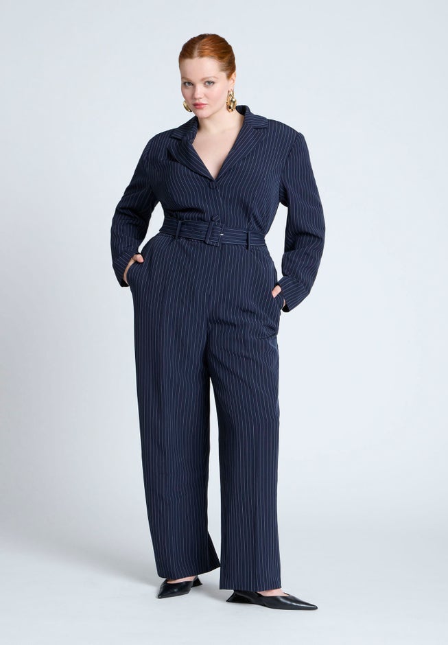 Pinstripe Jumpsuit With Belt image number 0