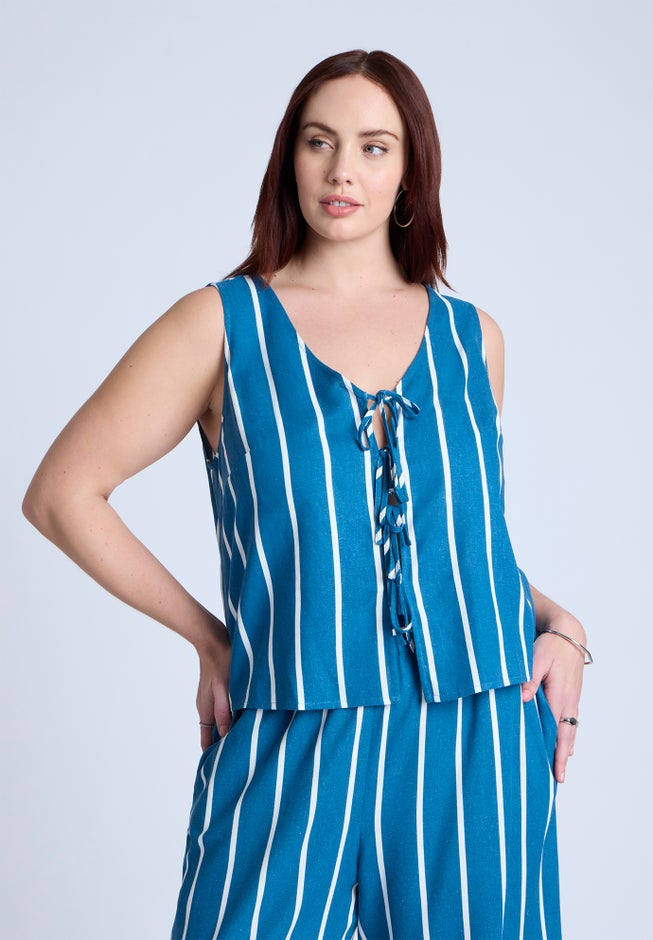 Linen-Blend Dainty Tie Vest Top image number null